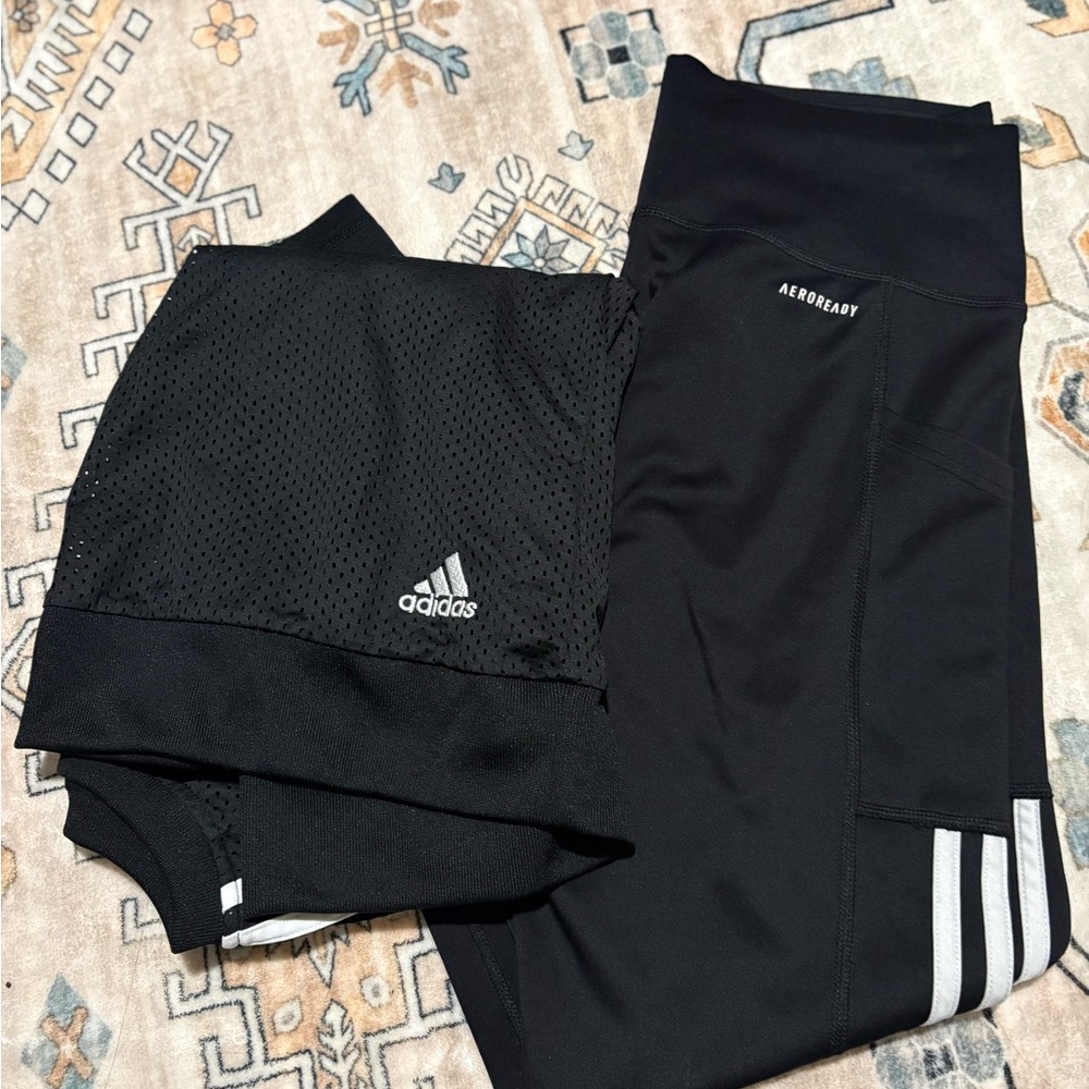 Adidas Kids Black Leggings with White Stripes